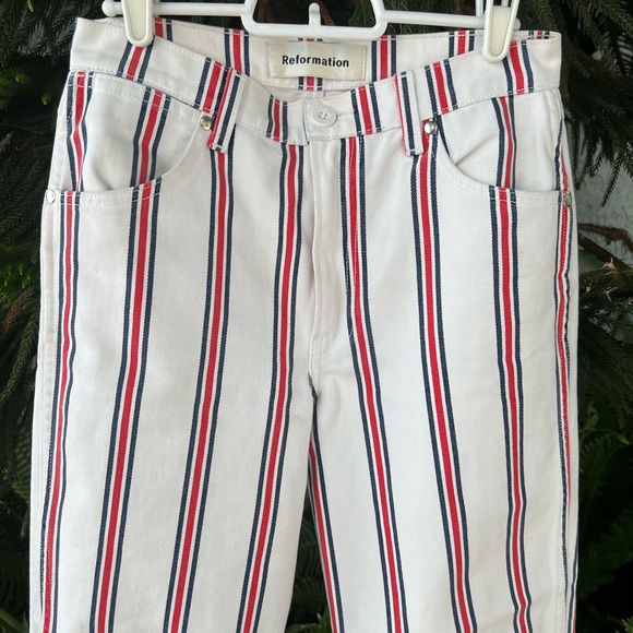Reformation Roper Jeans in Red, White, Blue Grenada Stripes | Crop Denim | Sz 26 - Picture 13 of 14